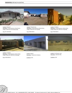 Location: Ha-Thetsane, Lesia 
Description: 2 Bachelor flats 
 
Conditions: Sold 
 
Location: Mabote 
Descri