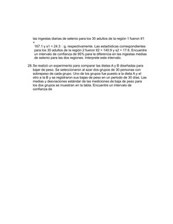 las ingestas diarias de selenio para los 30 adultos de la región 1 fueron xx 1 
=
167.1 y s1 = 24.3 g, respectivamente. Las