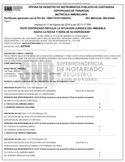 La validez de este documento podrá verificarse en la página www.snrbotondepago.gov.co/certificado/
Certificado generado con e