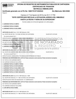 La validez de este documento podrá verificarse en la página www.snrbotondepago.gov.co/certificado/
Certificado generado con e