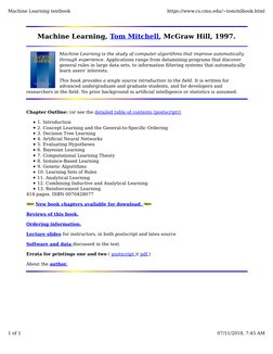 Machine Learning by Tom Mitchell, 1997 | PDF | Career & Growth | Computers