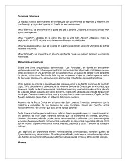 Recursos naturales 
La riqueza natural sobresaliente se constituye con yacimientos de tepetate y tezontle, del 
que hay rojo