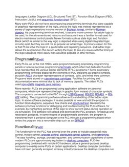 languages: Ladder Diagram (LD), Structured Text (ST), Function Block Diagram (FBD), 
Instruction List (IL) and sequential fun