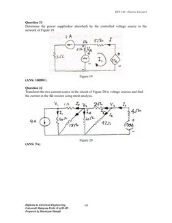 EET 140 - Electric Circuit I
Question 21
Determine the power supplied(or absorbed) by the controlled voltage source in the
ne
