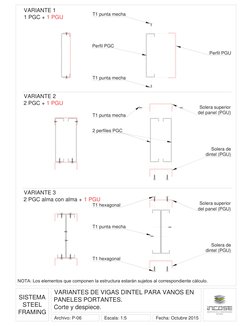 SISTEMA
STEEL
FRAMING
VARIANTES DE VIGAS DINTEL PARA VANOS EN
PANELES PORTANTES.
Corte y despiece.
Escala: 1:5
Archivo: P-06