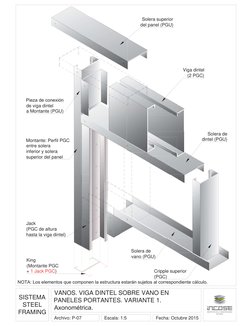 SISTEMA
STEEL
FRAMING
VANOS. VIGA DINTEL SOBRE VANO EN
PANELES PORTANTES. VARIANTE 1.
Axonométrica.
Escala: 1:5
Archivo: P-07