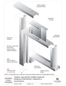 SISTEMA
STEEL
FRAMING
VANOS. VIGA DINTEL SOBRE VANO EN
PANELES PORTANTES. VARIANTE 2.
Axonométrica.
Escala: 1:5
Archivo: P-08