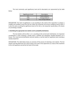 The most commonly used significance level and its description are represented by the table 
below: 
 
 
Significance Level
