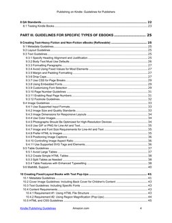 Publishing on Kindle: Guidelines for Publishers 
Kindle Publishing Guidelines 
Amazon.com 
4 
8 QA Standards ................