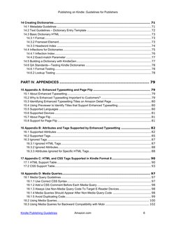 Publishing on Kindle: Guidelines for Publishers 
Kindle Publishing Guidelines 
Amazon.com 
6 
14 Creating Dictionaries ......