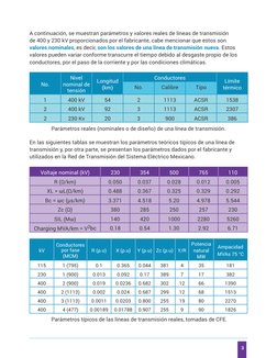3
A continuación, se muestran parámetros y valores reales de líneas de transmisión 
de 400 y 230 kV proporcionados por el fab