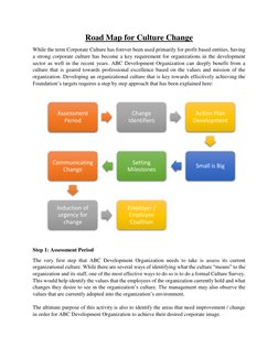Road Map for Culture Change  
While the term Corporate Culture has forever been used primarily for profit based entities, hav