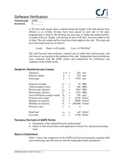 Software Verification 
 
PROGRAM NAME: 
SAFE 
 
REVISION NO.: 
0 
 
 
EXAMPLE NZS 3101-06 PT-SL-001 - 2 
A 254 mm wide design
