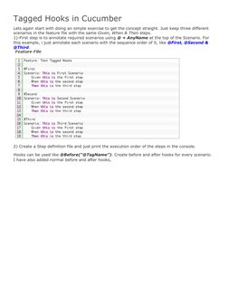 Tagged Hooks in Cucumber 
Lets again start with doing an simple exercise to get the concept straight. Just keep three differe