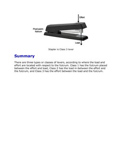 Stapler is Class 3 lever 
Summary 
There are three types or classes of levers, according to where the load and 
effort are