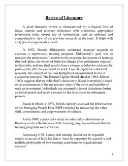 9 
 
Review of Literature 
 
A good literature review is characterized by: a logical flow of 
ideas; current and relevant ref