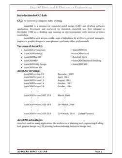 Dept. of Electrical & Electronics Engineering 
 
 
AUTOCAD PRACTICE LAB 
Page 3 
 
Introduction to CAD Lab: 
CAD: Its full fo