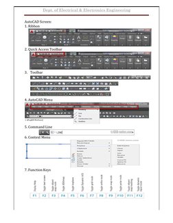 Dept. of Electrical & Electronics Engineering
 
 
AutoCAD Screen: 
1. Ribbon 
2. Quick Access Toolbar 
3.  Toolbar 
4. AutoCA