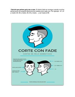 Calcula que peines guía vas a usar. El efecto fade se consigue usando muchos 
peines guía con poquita diferencia de medida e