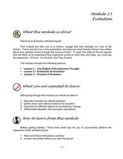 - 2 - 
Module 15 
Evolution 
 
 
 
What this module is about 
 
 
Welcome to Evolution self-learning kit! 
 
This module will