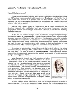 - 5 - 
 
    Jean Baptiste Lamarck 
www.victorianweb.org/scie
nce/Lamarck1.html 
Lesson 1.  The Origins of Evolutionary Thoug