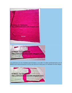 Los patrones con las medidas aproximadas a una talla 12 caben perfectamente con el
dobles de la tela buscando la for