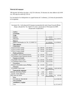 Material del empaque 
 
100 docenas de bolsas de nylon  a Q.2.24 c/docena, 24 docenas de cinta adhesiva Q.14.00 
c/u, 1