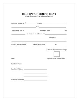 RECEIPT OF HOUSE RENT 
(Under Section 1 (13-A) of Income Tax Act) 
 
 
 
Received a sum of 
______________ (Rupees___