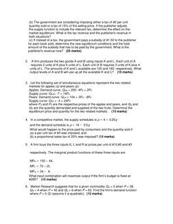 (b) The government are considering imposing either a tax of #2 per unit 
          quantity sold or a tax of 15% of