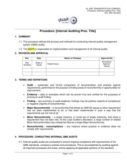 AL JERI TRANSPORTATION COMPANY 
Procedure: [Internal Auditing Proc. Title] 
Rev. [Rev Number] 
 
 
Page 1 of 5 
 
Procedure: