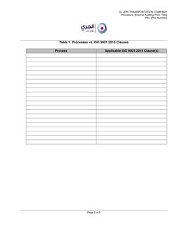 AL JERI TRANSPORTATION COMPANY 
Procedure: [Internal Auditing Proc. Title] 
Rev. [Rev Number] 
 
 
Page 5 of 5 
 
Table 1: Pr