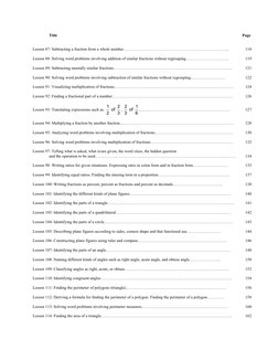 Title 
 
 
 
 
 
 
 
 
 
                            Page 
 
 
Lesson 87: Subtracting a fraction from a whole number.………………