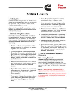 Fire Power Pump Engine CFP15E
Doc. 24806, Rev. 05/2016
1-1
Section 1 - Safety
1.1 Introduction
Cummins Fire Power engine manu