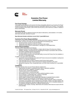 Warranty Information
 
Cummins Fire Power     875 Lawrence Drive    De Pere, WI  54115    Phone 920 337 9750    www.cumminsfi