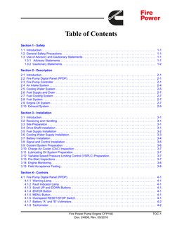 Fire Power Pump Engine CFP15E
Doc. 24806, Rev. 05/2016
TOC-1
Table of Contents
Section 1 - Safety
1.1  Introduction. . . . .