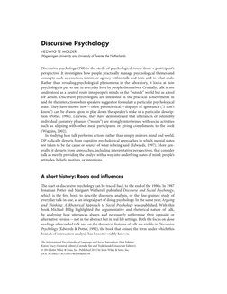 Discursive Psychology
HEDWIG TE MOLDER
Wageningen University and University of Twente, the Netherlands
Discursive psychology