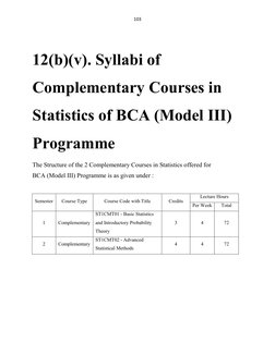 103 
 
 
12(b)(v). Syllabi of 
Complementary Courses in 
Statistics of BCA (Model III) 
Programme 
The Structure of the 2 Com