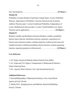 105 
 
lines and properties ……………………………………………………(13 Hours ) 
Module III 
Probability Concepts Random Experiment, Sample Space