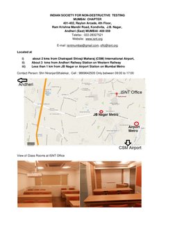 INDIAN SOCIETY FOR NON-DESTRUCTIVE  TESTING 
MUMBAI  CHAPTER 
401-402, Raylon Arcade, 4th Floor, 
Ram Krishna Mandir Road,