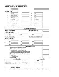 Motor Rotation Test Report Form AC Motor Inspection and Test Report | PDF | Electricity | Electromagnetism