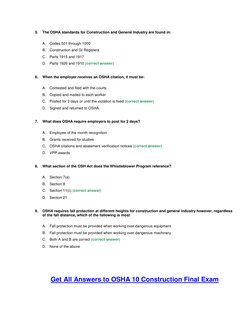 OSHA 10 Construction Exam Answers | PDF | Occupational Safety And ...