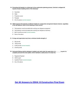 OSHA 10 Construction Exam Answers | PDF | Occupational Safety And ...