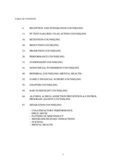 TABLE OF CONTENTS 
 
 
4. 
RECEPTION AND INTEGRATION COUNSELING 
 
11. 
PT TEST FAILURES / FLAG ACTION COUNSELING 
 
16.