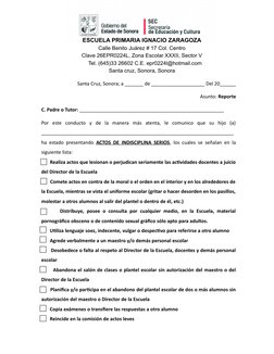 ESCUELA PRIMARIA IGNACIO ZARAGOZA
Calle Benito Juárez # 17 Col. Centro
Clave 26EPR0224L, Zona Escolar XXXII, Sector V
Tel. (6