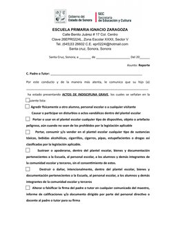 ESCUELA PRIMARIA IGNACIO ZARAGOZA
Calle Benito Juárez # 17 Col. Centro
Clave 26EPR0224L, Zona Escolar XXXII, Sector V
Tel. (6