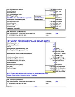 BTU / Hour Required Output
            5,600,000 BTU / Hour
Output Required
             1,411,201 Kcal/ hour
Boiler Efficien