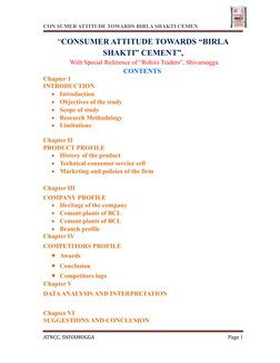 CON SUMER ATTITUDE TOWARDS BIRLA SHAKTI CEMEN
“CONSUMER ATTITUDE TOWARDS “BIRLA
SHAKTI” CEMENT”,
 With Special Reference of “
