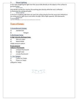 1- 
Direct Lighting 
 
In this type of lighting the light from the source falls directly on the object or the surface to 
be