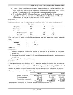 ACMA Work Sheet & Asst. Material December 2018  
Page 2 of 12  
  
(b) Prepare a profit–volume chart of the above situation f