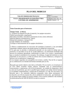 Preparación de Programación de Instrucción
Formulario 9
PLAN DEL MODULO
Guía del Administrador/Instructor
Página: 2
Fecha: 22